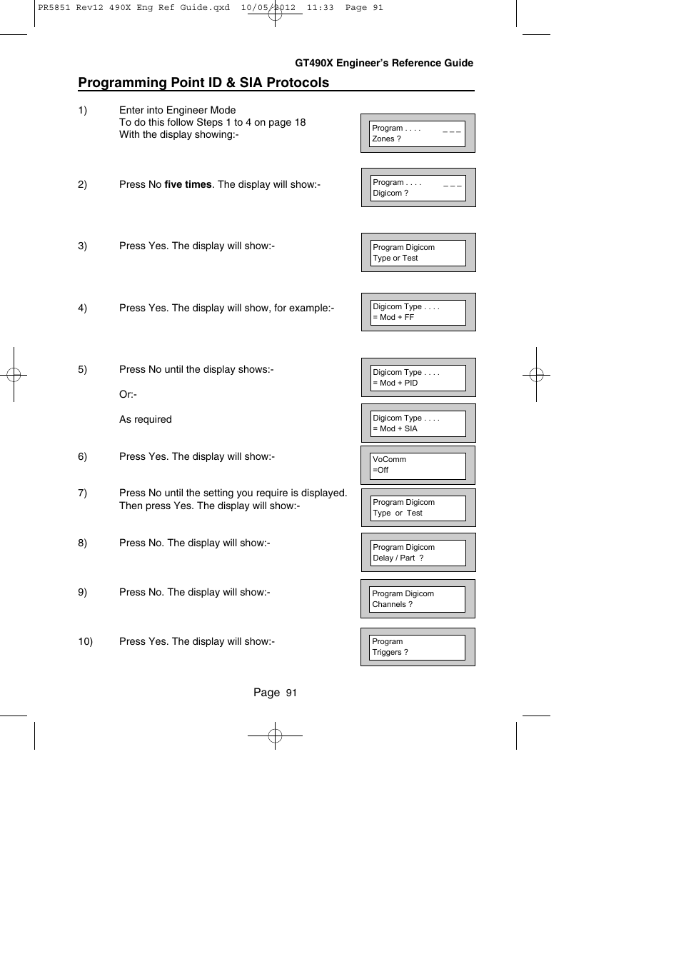 Programming point id & sia protocols | RISCO Group Gardtec 490X User Manual | Page 92 / 108