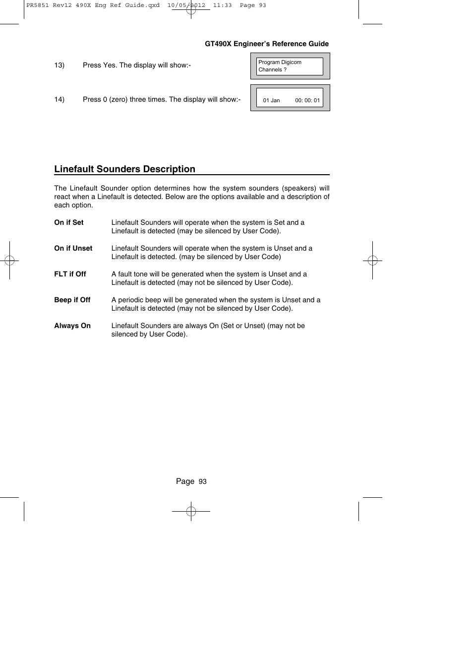 Linefault sounders description | RISCO Group Gardtec 490X User Manual | Page 94 / 108
