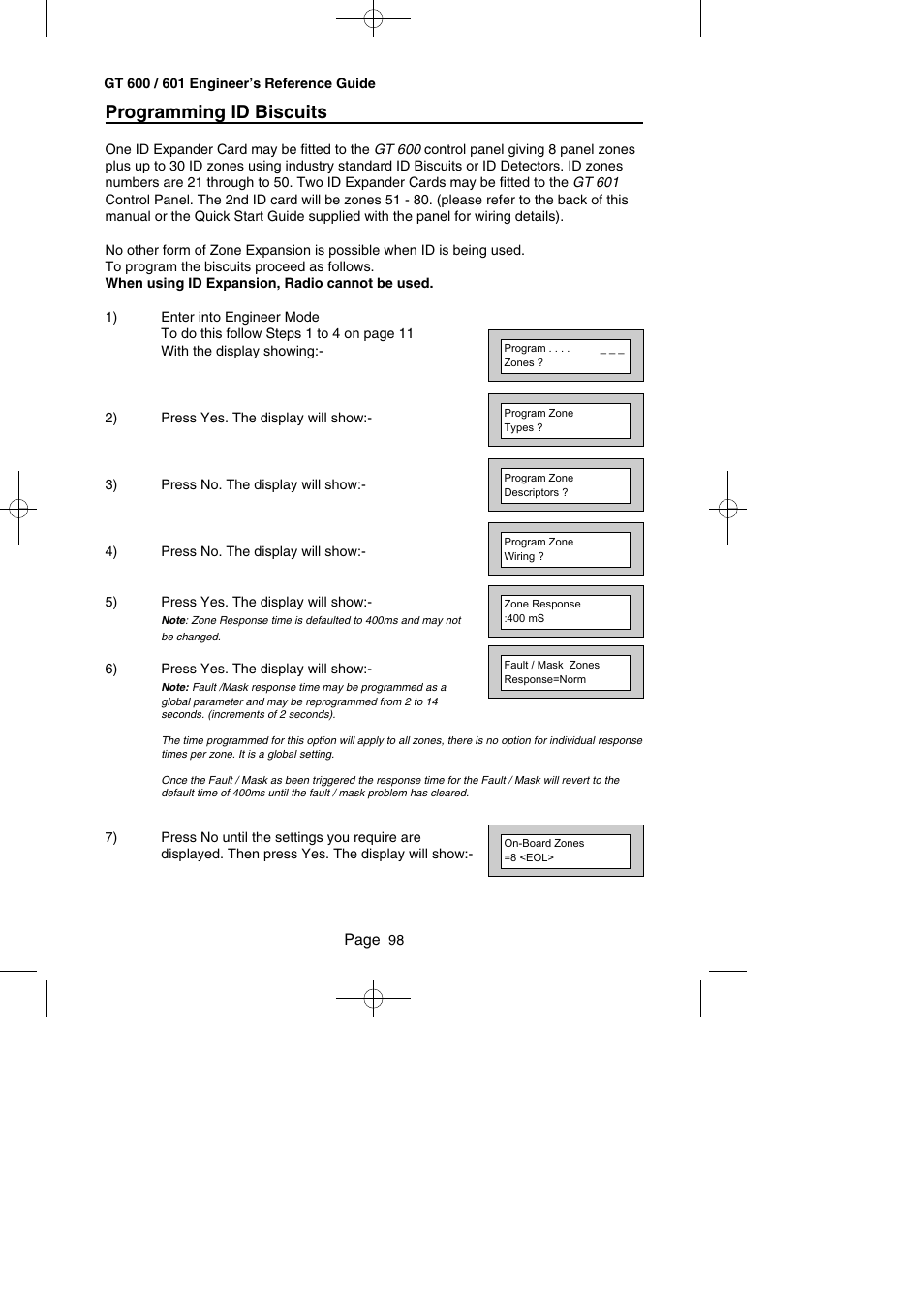 Programming id biscuits | RISCO Group Gardtec GT600 User Manual | Page 100 / 128