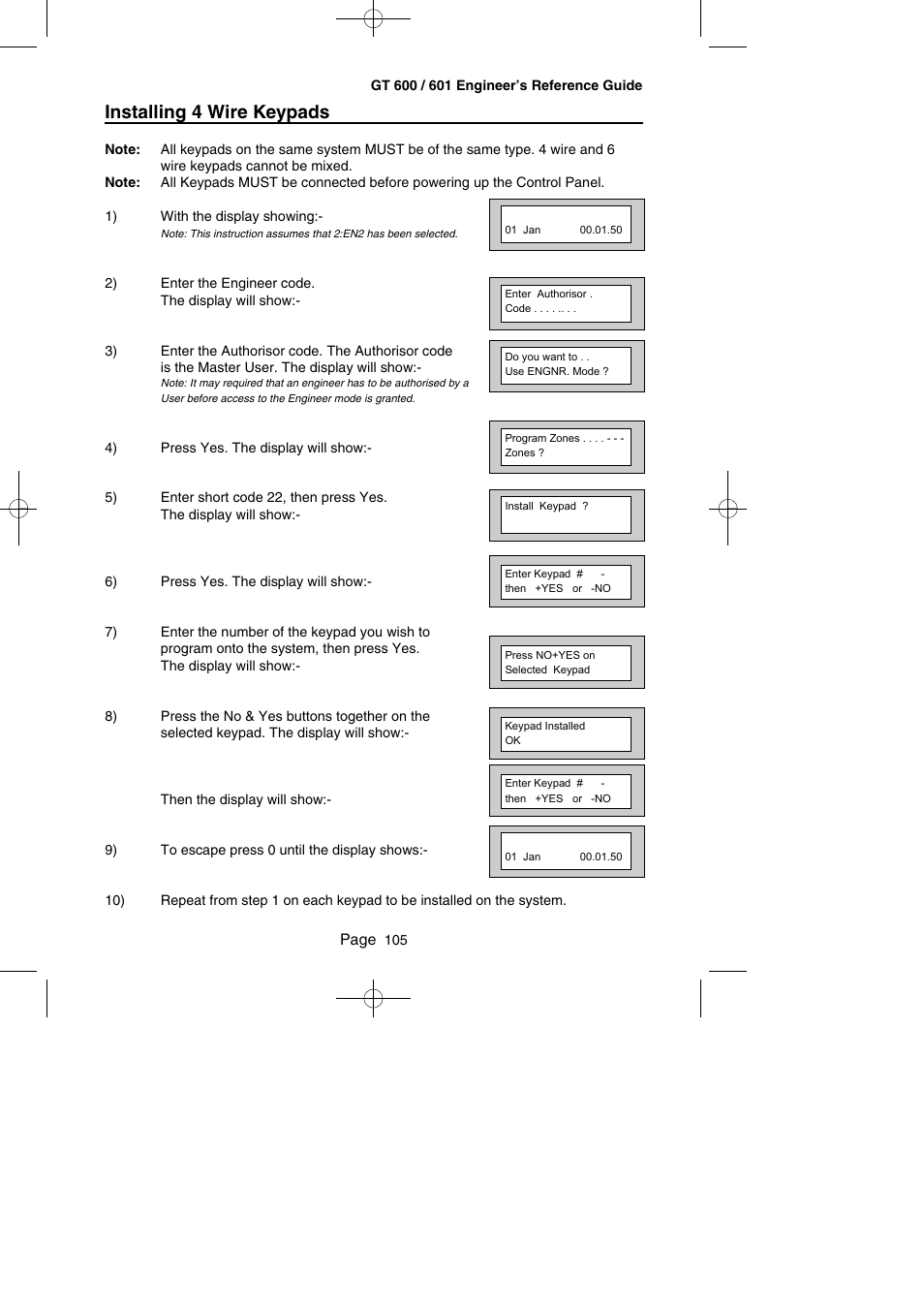 Installing 4 wire keypads | RISCO Group Gardtec GT600 User Manual | Page 107 / 128