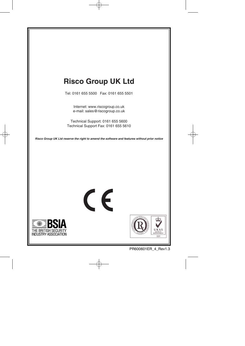 Risco group uk ltd | RISCO Group Gardtec GT600 User Manual | Page 128 / 128