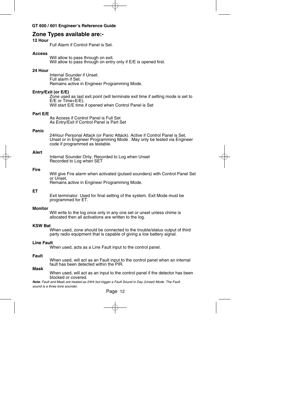 Zone types available are | RISCO Group Gardtec GT600 User Manual | Page 14 / 128