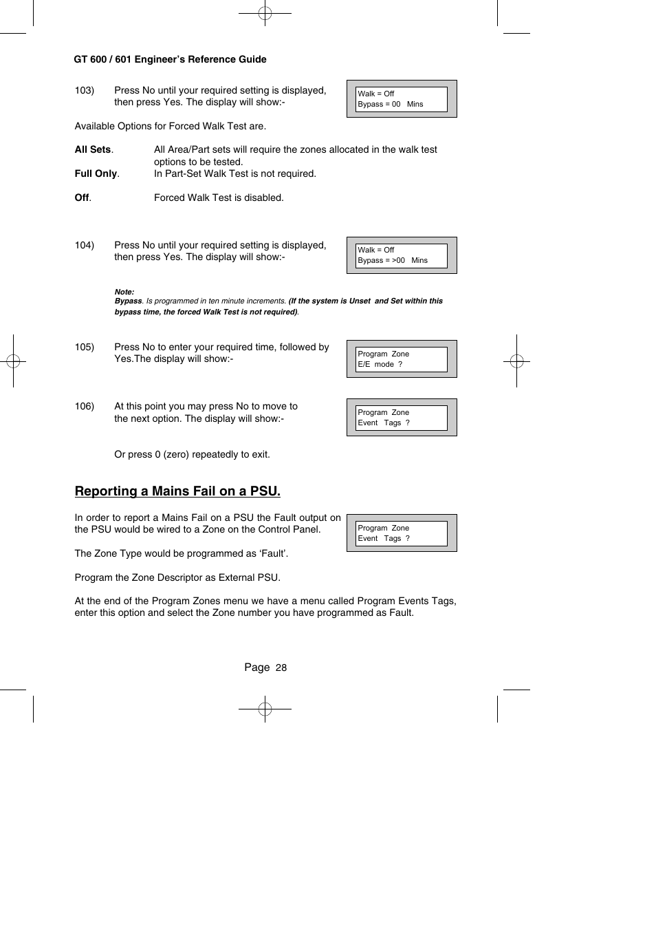 Reporting a mains fail on a psu | RISCO Group Gardtec GT600 User Manual | Page 30 / 128