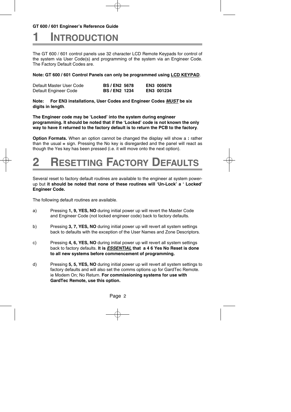 Ntroduction, Esetting, Actory | Efaults | RISCO Group Gardtec GT600 User Manual | Page 4 / 128