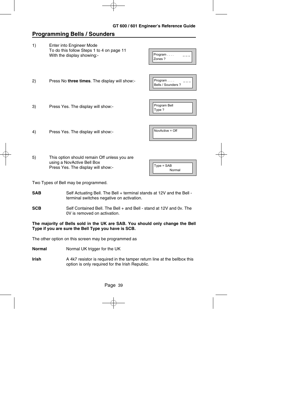 Programming bells / sounders | RISCO Group Gardtec GT600 User Manual | Page 41 / 128