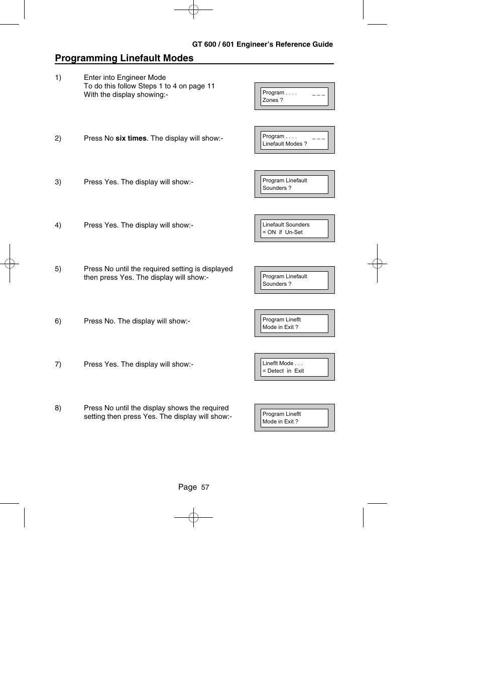 Programming linefault modes | RISCO Group Gardtec GT600 User Manual | Page 59 / 128