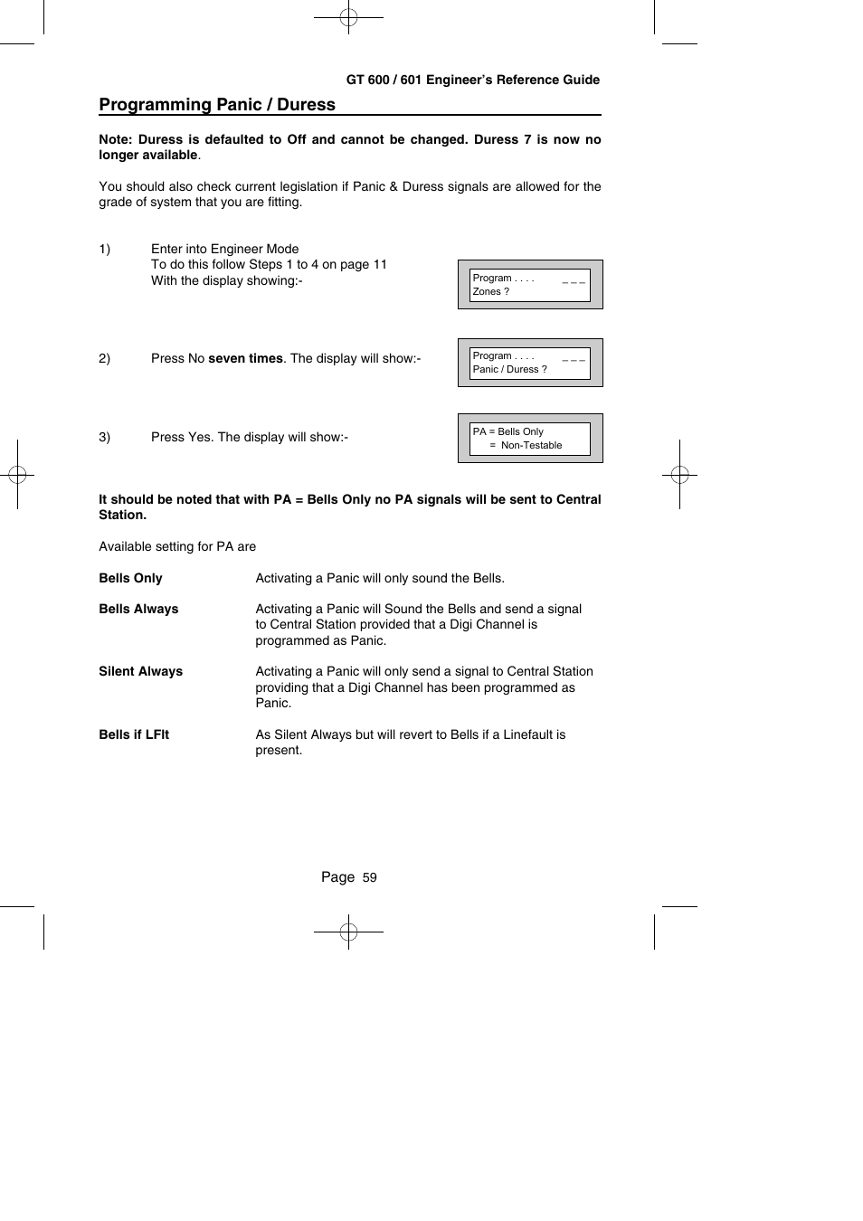 Programming panic / duress | RISCO Group Gardtec GT600 User Manual | Page 61 / 128