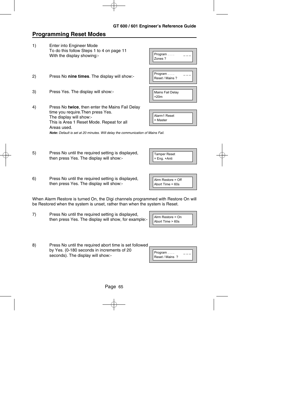 Programming reset modes | RISCO Group Gardtec GT600 User Manual | Page 67 / 128