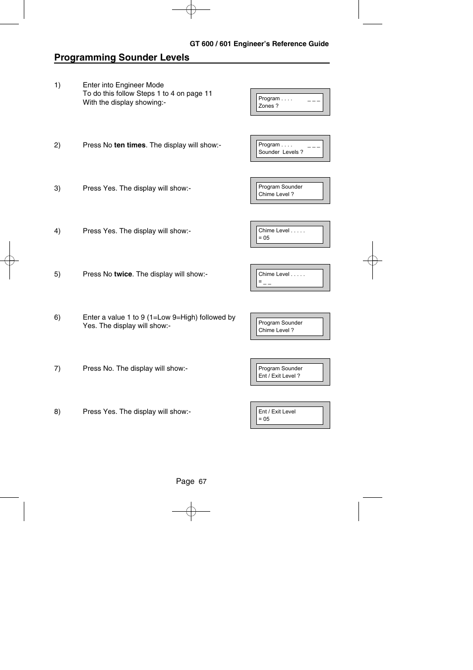 Programming sounder levels | RISCO Group Gardtec GT600 User Manual | Page 69 / 128