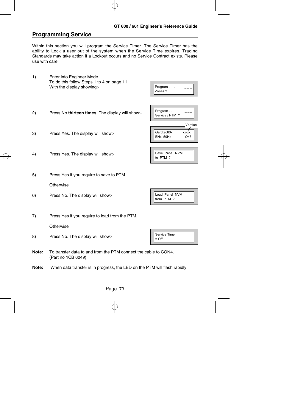 Programming service | RISCO Group Gardtec GT600 User Manual | Page 75 / 128