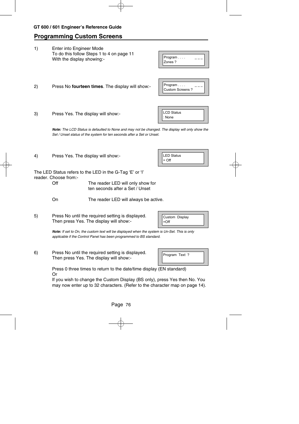 Programming custom screens | RISCO Group Gardtec GT600 User Manual | Page 78 / 128