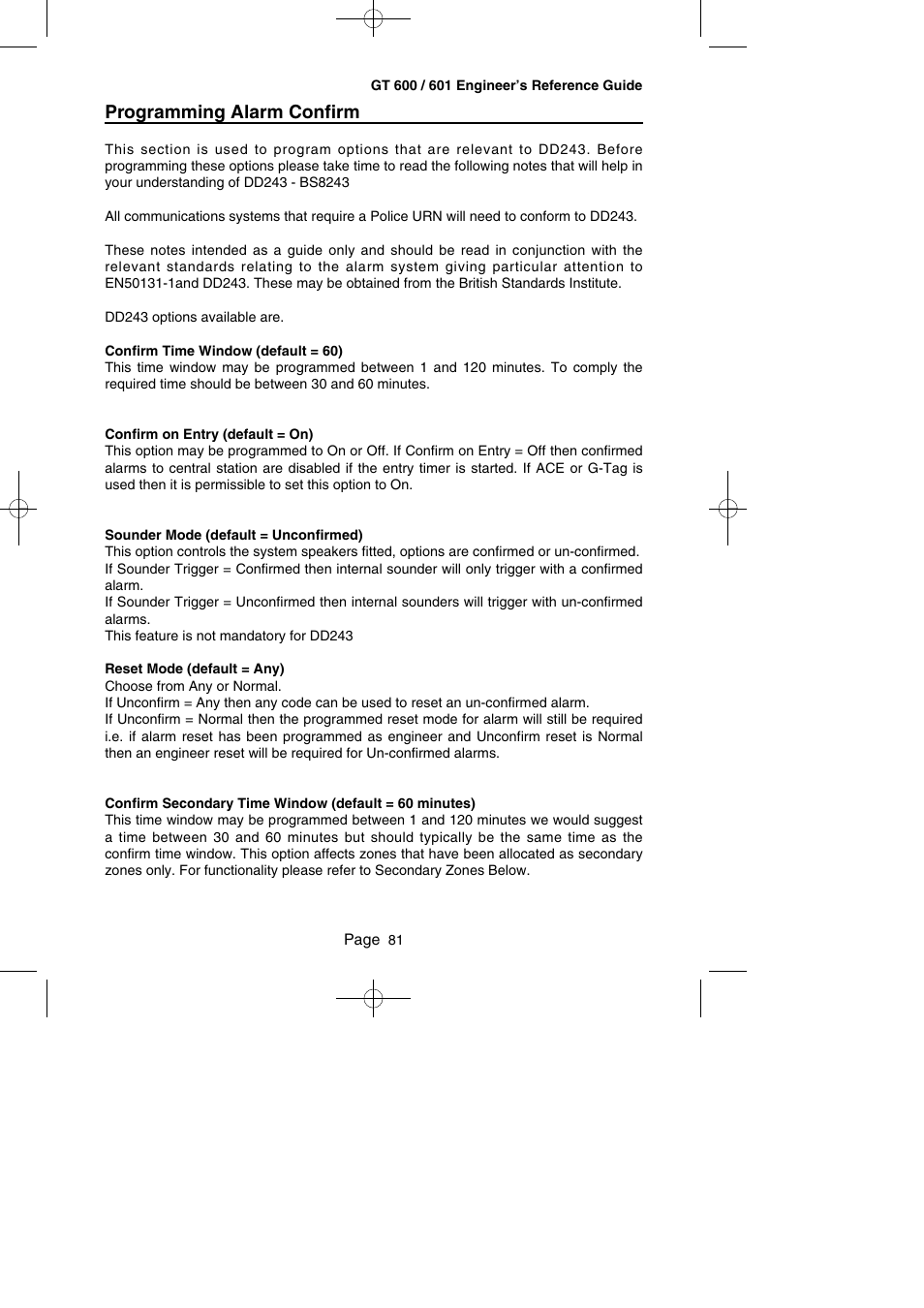 Programming alarm confirm | RISCO Group Gardtec GT600 User Manual | Page 83 / 128