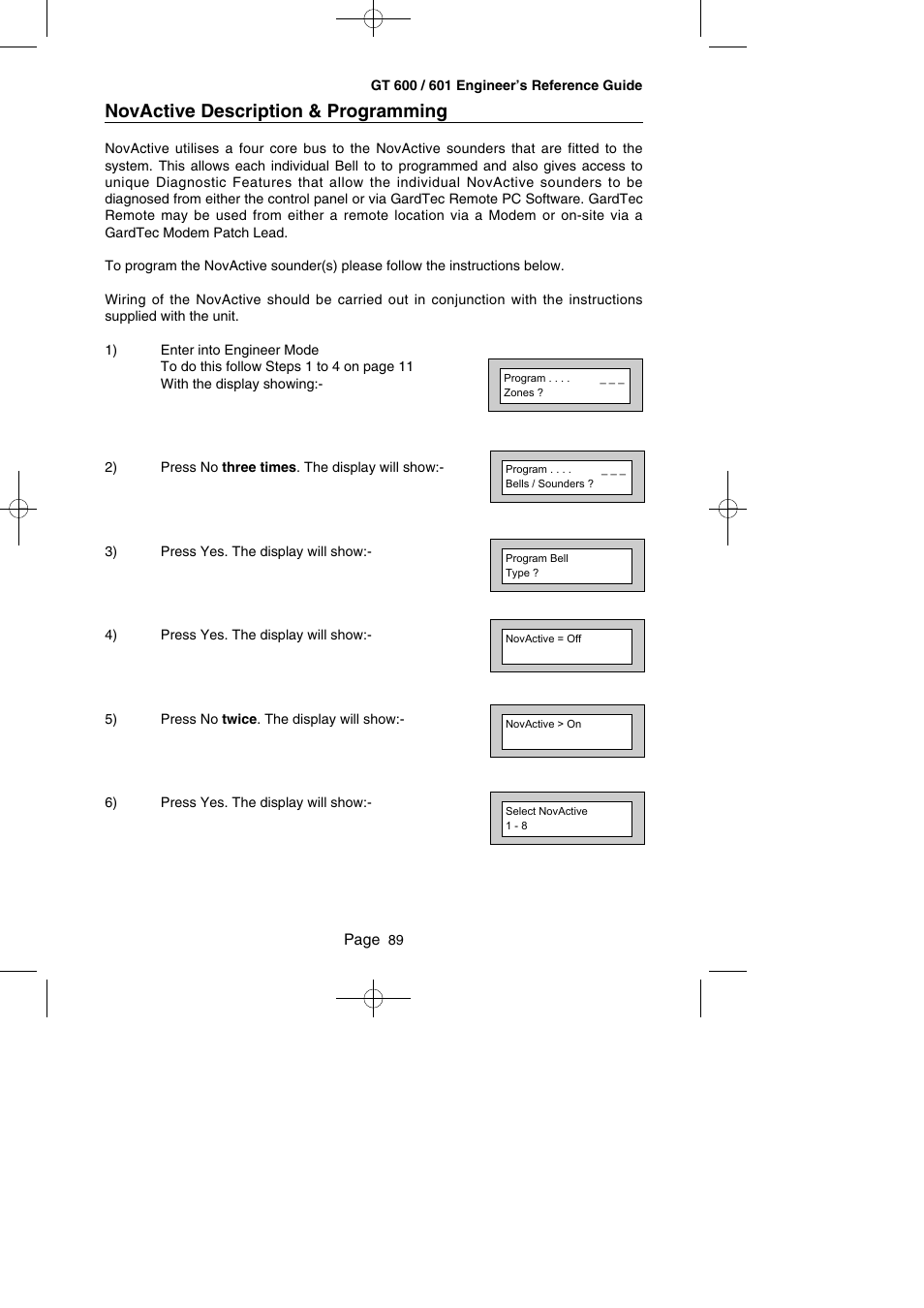 Novactive description & programming | RISCO Group Gardtec GT600 User Manual | Page 91 / 128