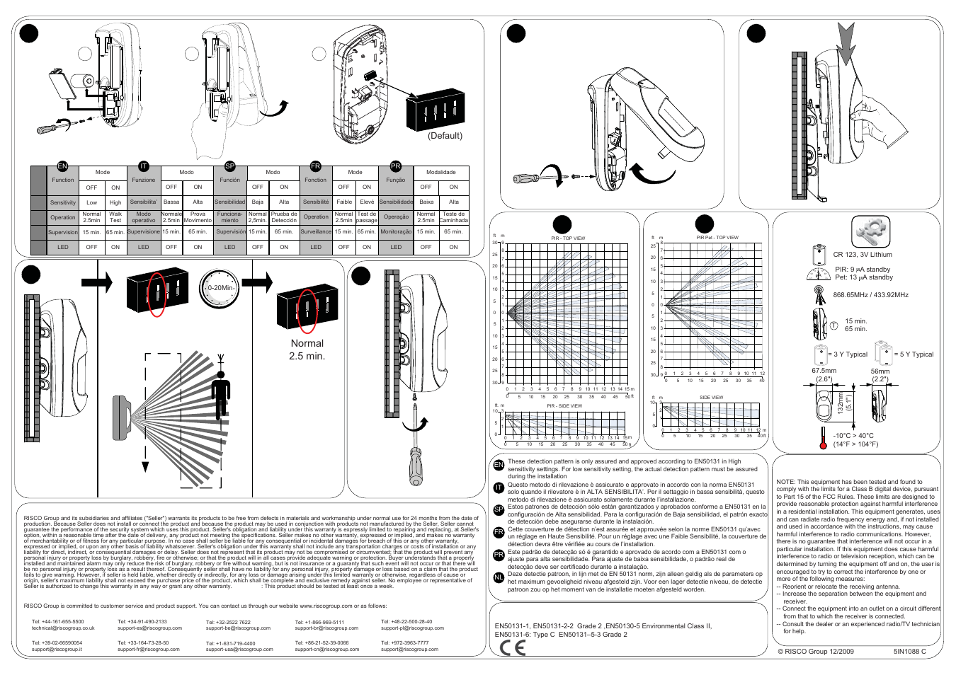 Normal 2.5 min. a, Default) | RISCO Group 2- Way iWAVE PIR /PET User Manual | Page 2 / 2