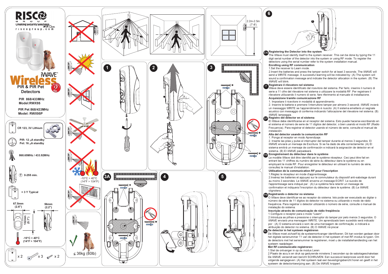 RISCO Group 2- Way iWAVE PIR /PET User Manual | 2 pages