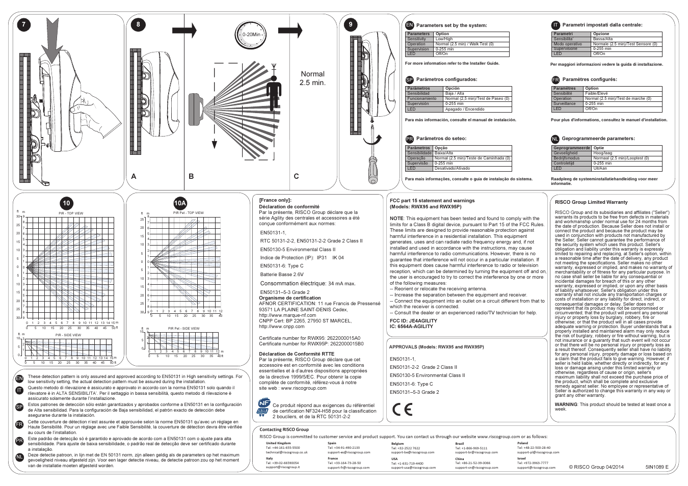 Normal 2.5 min, Consommation électrique: 34 ma max | RISCO Group 2- Way iWAVE PIR /PET User Manual | Page 2 / 2