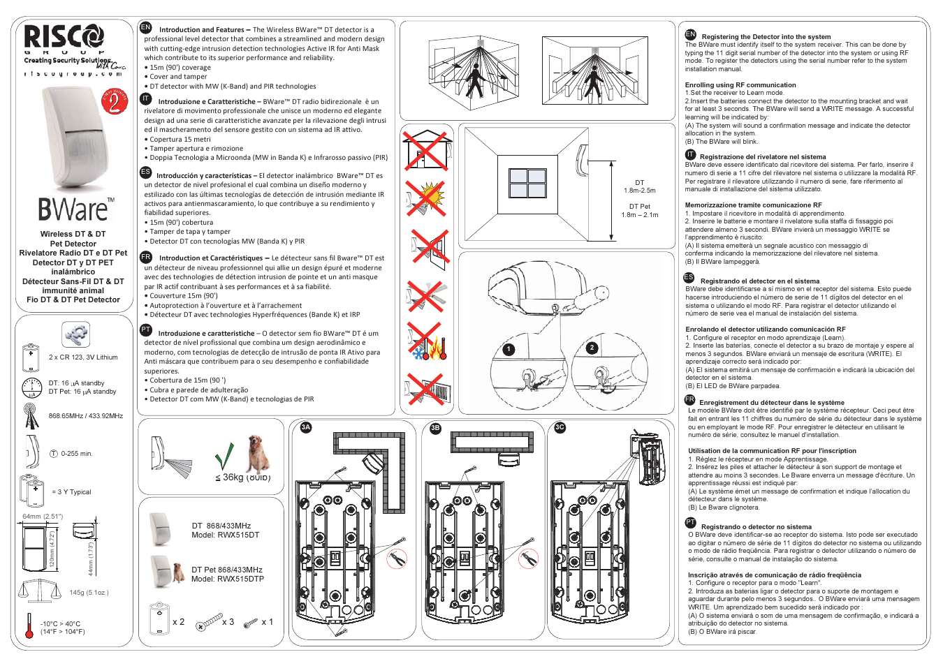 RISCO Group BWare 2W WL DT User Manual | 2 pages