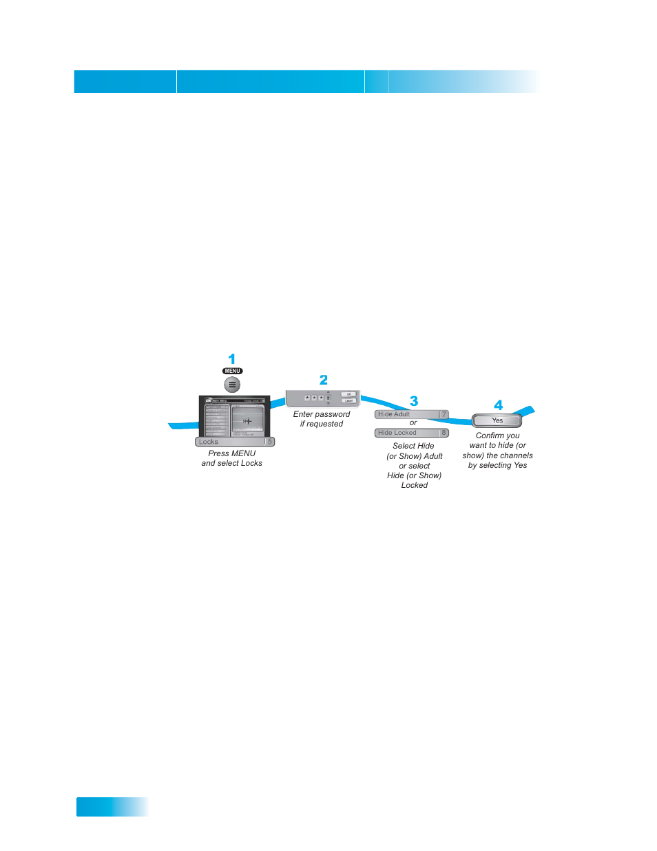 Iding, Dult, Ontent | Ocked, Hannels, Hiding adult content or locked channels, Chapter 6 | Dish Network DuoDVR ViP 722_TOC User Manual | Page 102 / 158