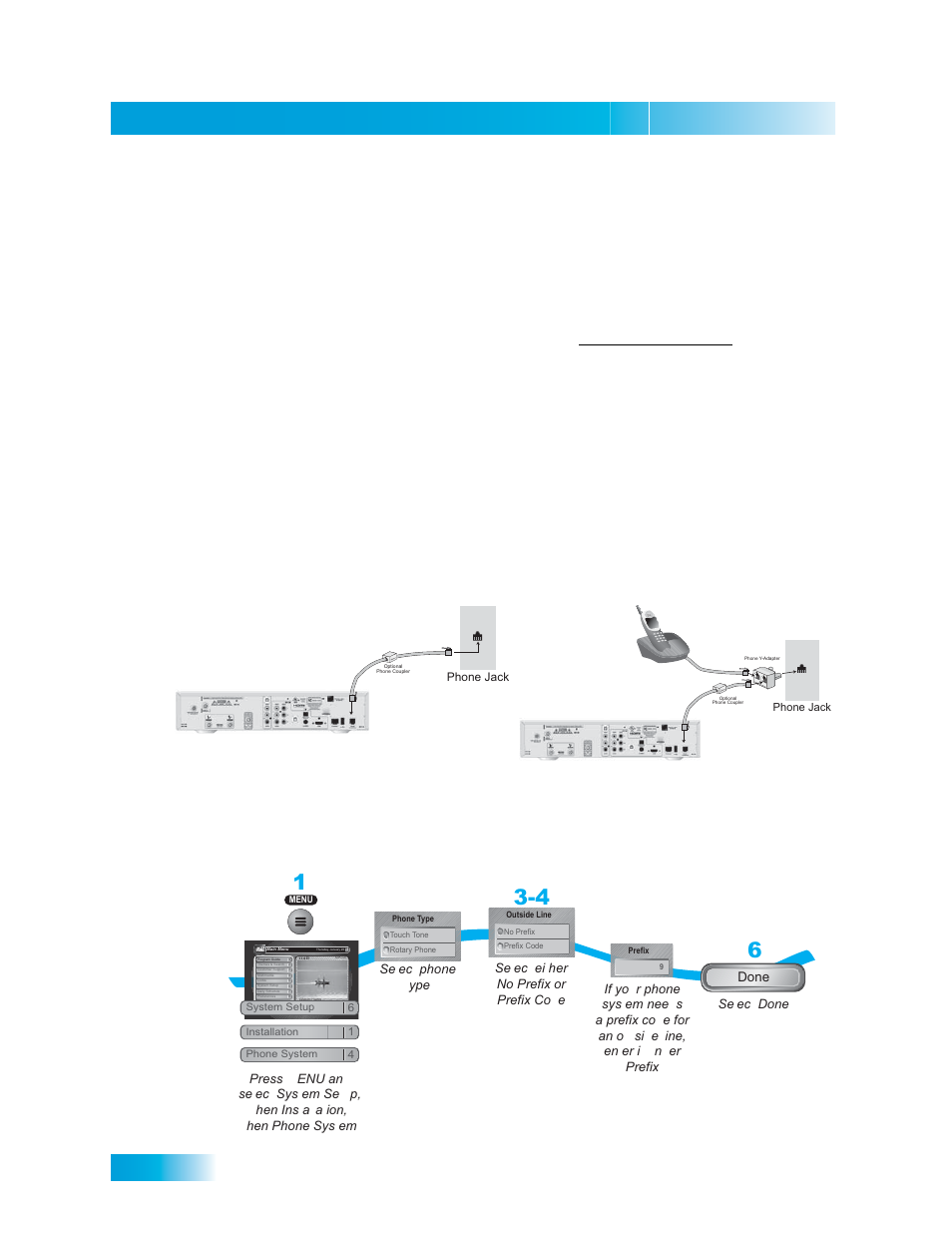 Onnecting, Hone, Chapter 12 | Phone line connection, Phone system setup, Connecting the phone line | Dish Network DuoDVR ViP 722_TOC User Manual | Page 54 / 158