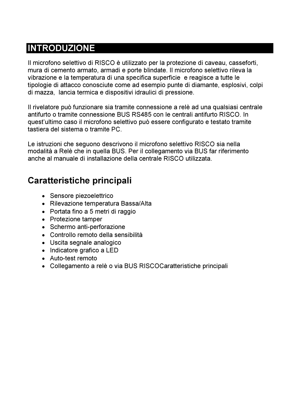 Introduzione, Caratteristiche principali | RISCO Group SEISMIC Detector RK66S User Manual | Page 16 / 60