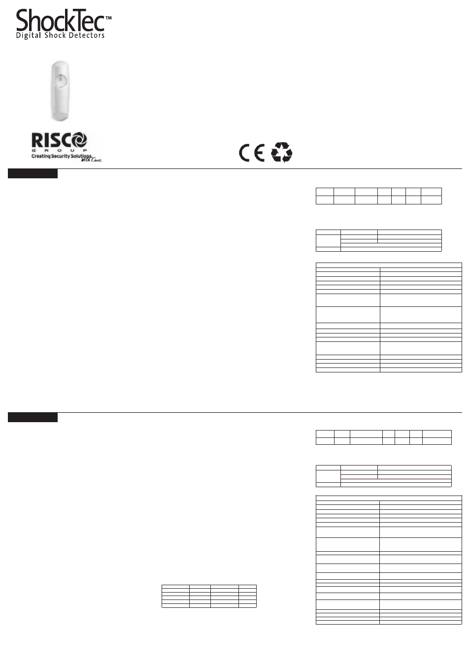 RISCO Group ShockTec 600SG3 User Manual | 2 pages