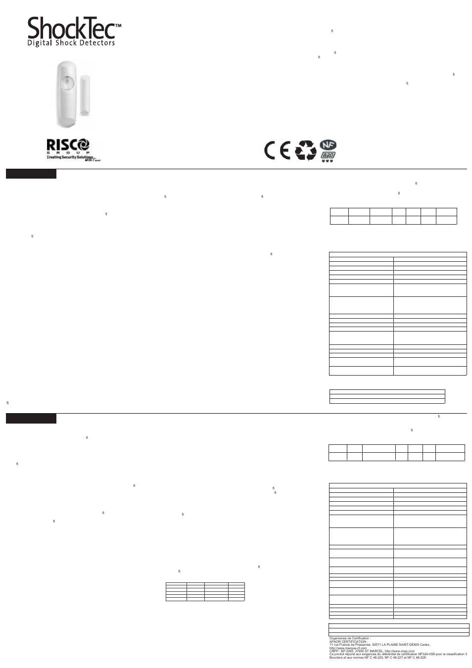 RISCO Group ShockTec Plus G3 Digital Shock User Manual | 2 pages