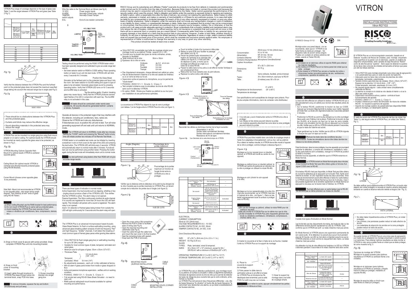 RISCO Group Vitron Plus Acoustic Glass Break Detectors RG71G3 User Manual | 2 pages