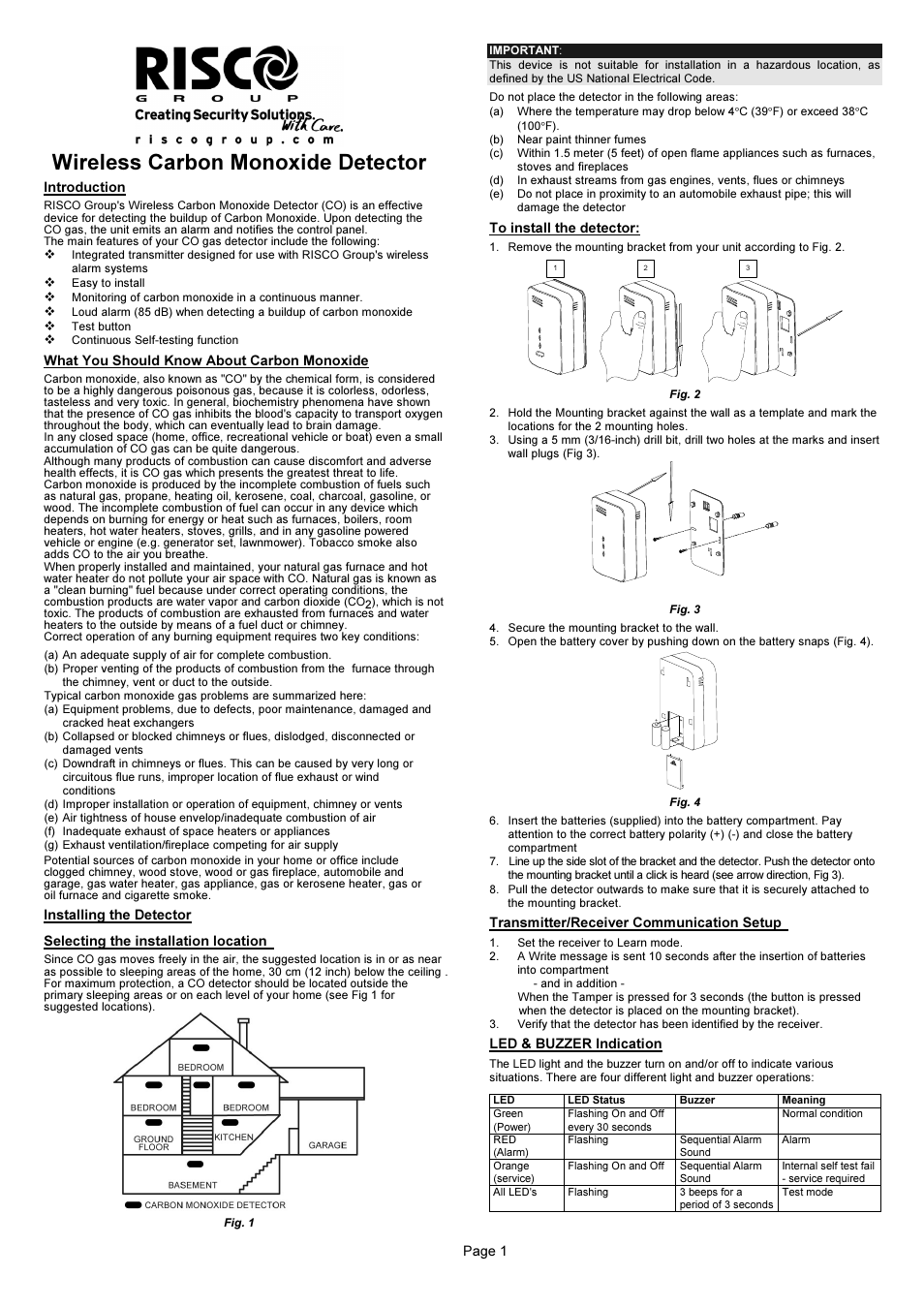 RISCO Group WL Carbon Monoxide User Manual | 2 pages