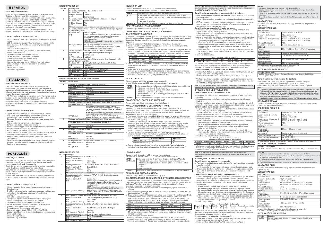 RISCO Group WL Shock & Contact Detector WL T62 User Manual | Page 2 / 2