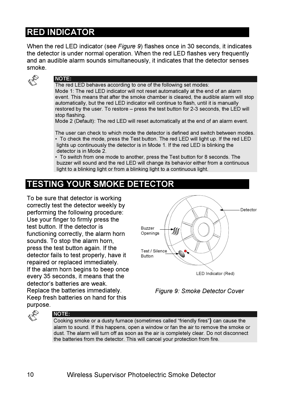 Red indicator, Testing your smoke detector | RISCO Group WL Supervised Smoke User Manual | Page 10 / 56