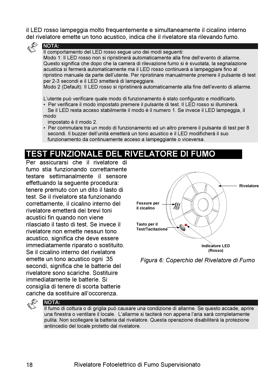 Test funzionale del rivelatore di fumo | RISCO Group WL Supervised Smoke User Manual | Page 18 / 56