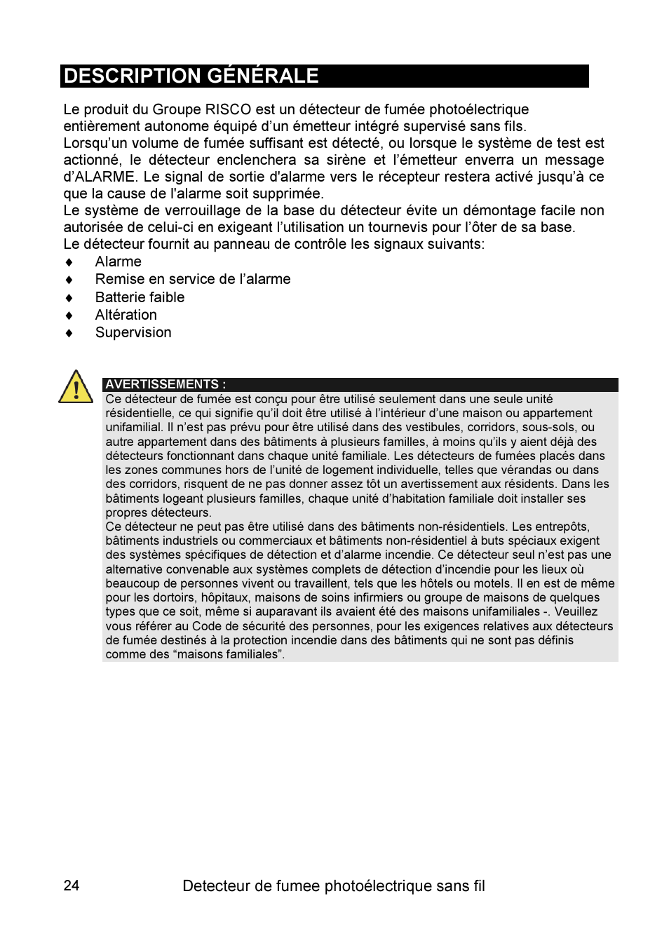Description générale | RISCO Group WL Supervised Smoke User Manual | Page 24 / 56