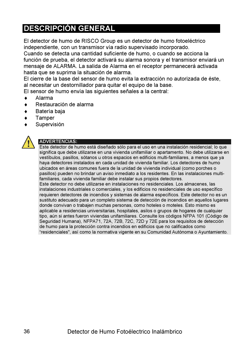 Descripción general | RISCO Group WL Supervised Smoke User Manual | Page 36 / 56