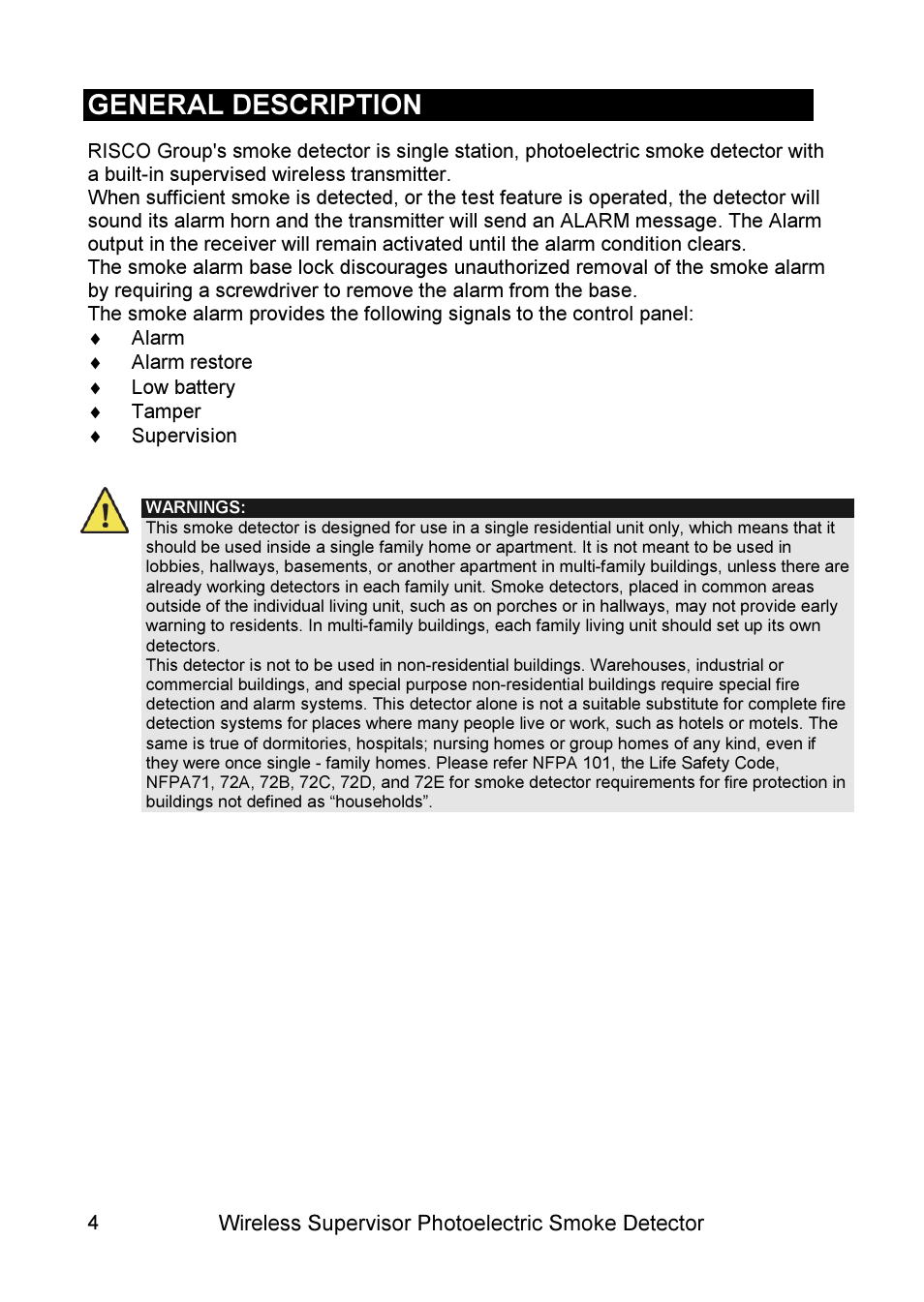 General description | RISCO Group WL Supervised Smoke User Manual | Page 4 / 56