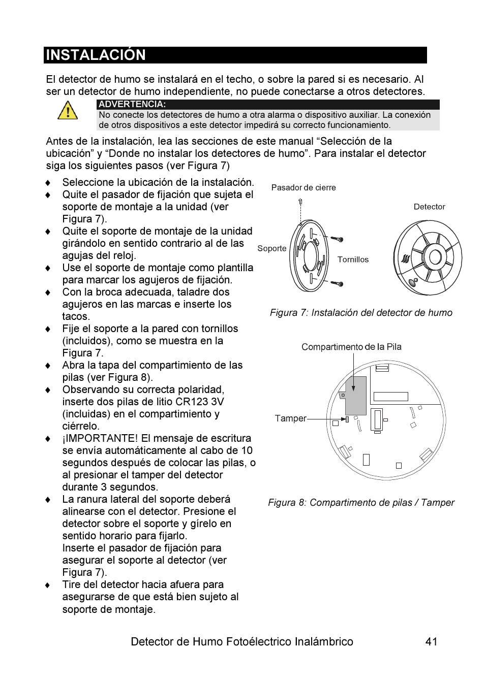 Instalación | RISCO Group WL Supervised Smoke User Manual | Page 41 / 56