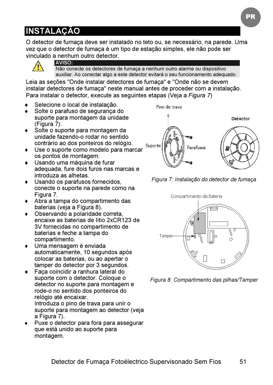 Instalação | RISCO Group WL Supervised Smoke User Manual | Page 51 / 56