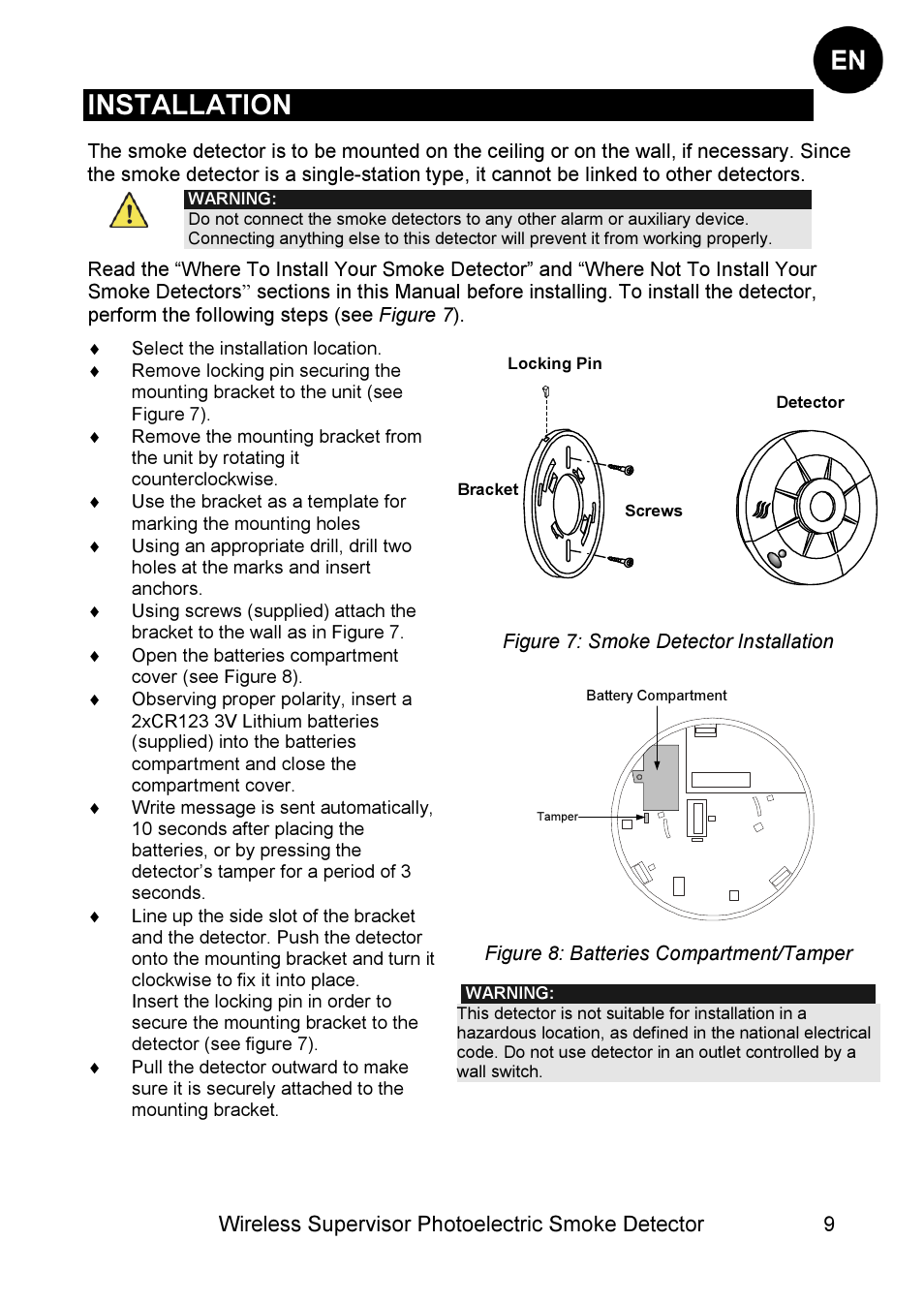 Installation | RISCO Group WL Supervised Smoke User Manual | Page 9 / 56