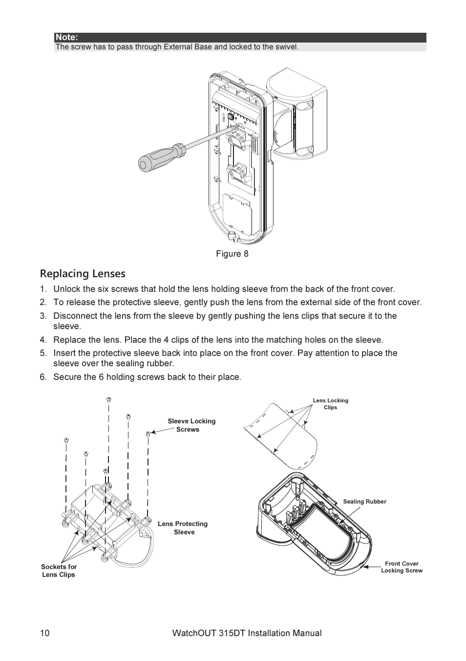 Replacing lenses | RISCO Group WatchOUT 315DT User Manual | Page 10 / 104