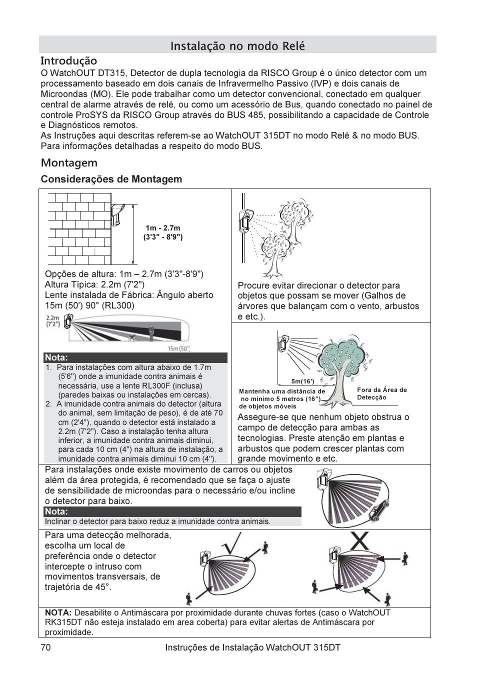 Instalação no modo relé introdução, Montagem | RISCO Group WatchOUT 315DT User Manual | Page 70 / 104