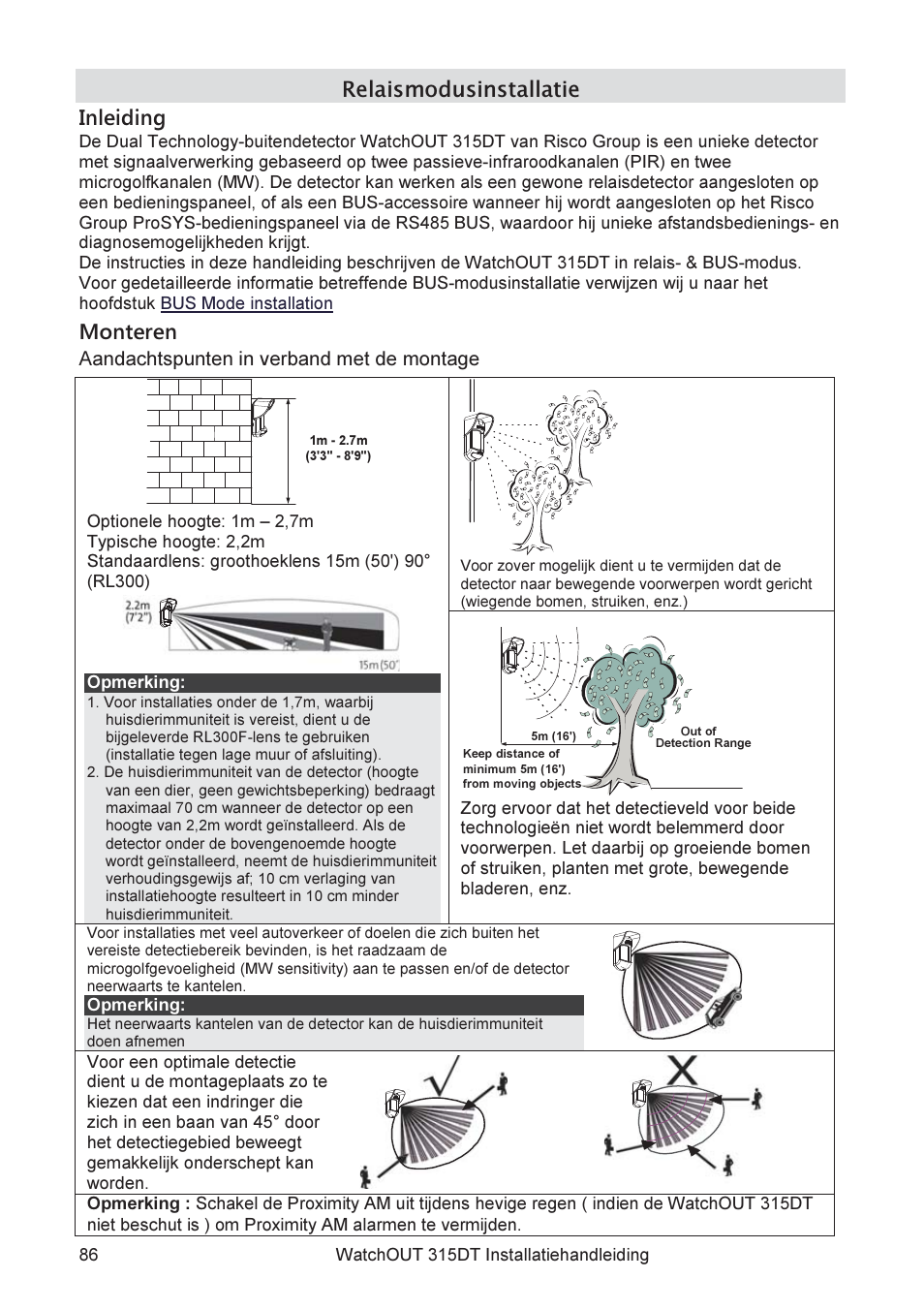 Relaismodusinstallatie inleiding, Monteren | RISCO Group WatchOUT 315DT User Manual | Page 86 / 104