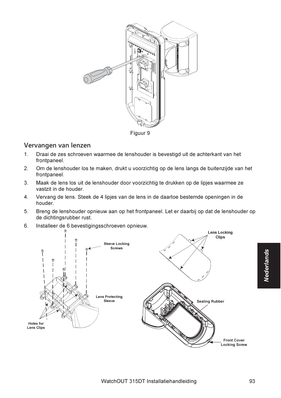 Vervangen van lenzen | RISCO Group WatchOUT 315DT User Manual | Page 93 / 104