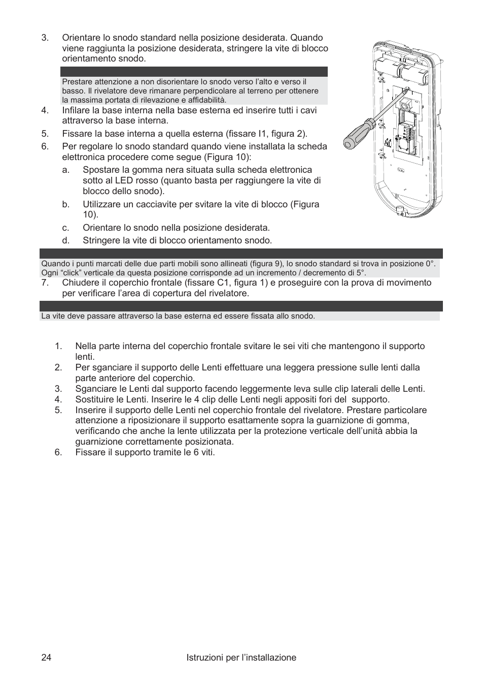 Sostituzione delle lenti | RISCO Group WatchOUT PIR Outdoor WL X312 User Manual | Page 24 / 76