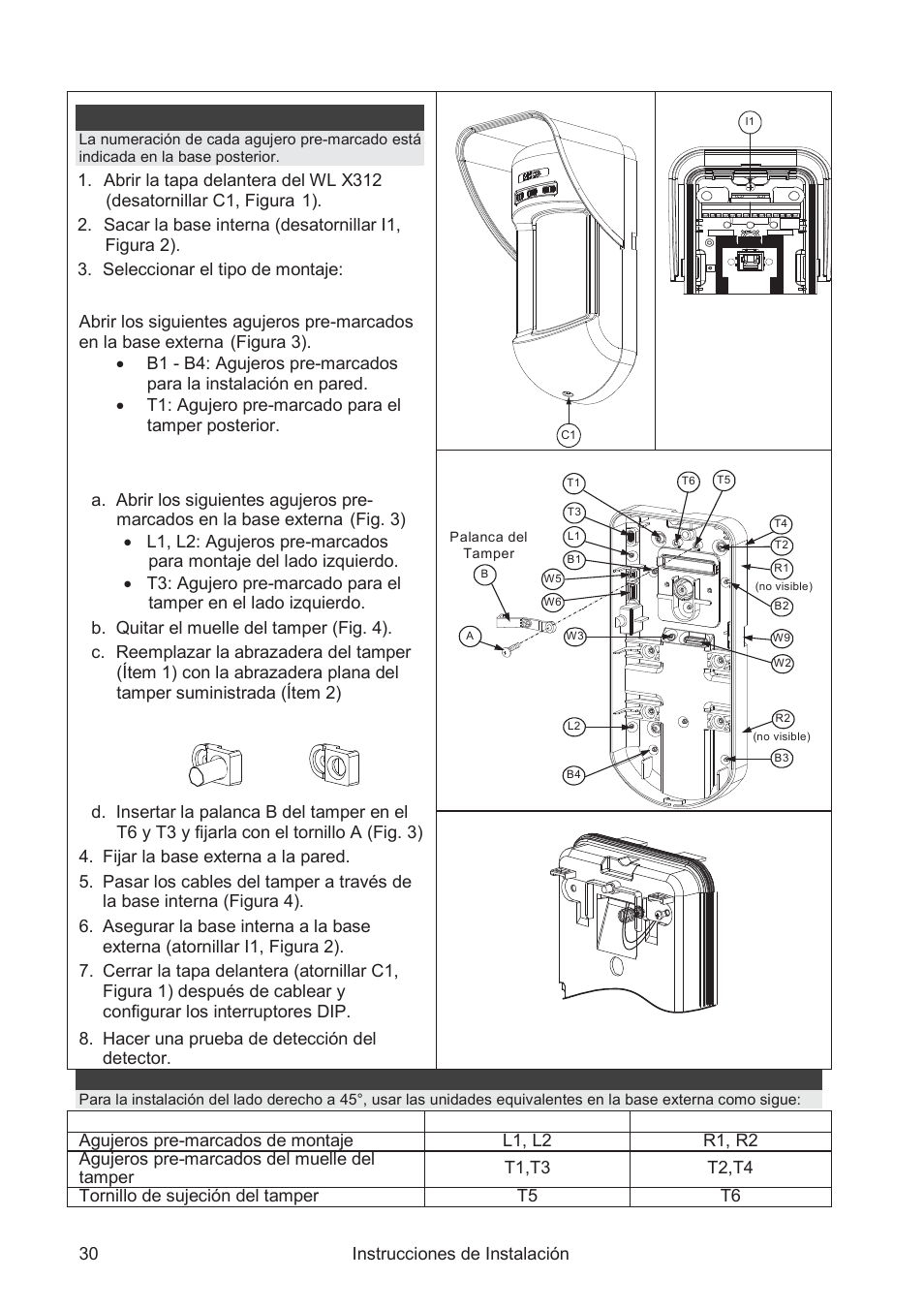 Instalación en pared, Montaje plano | RISCO Group WatchOUT PIR Outdoor WL X312 User Manual | Page 30 / 76