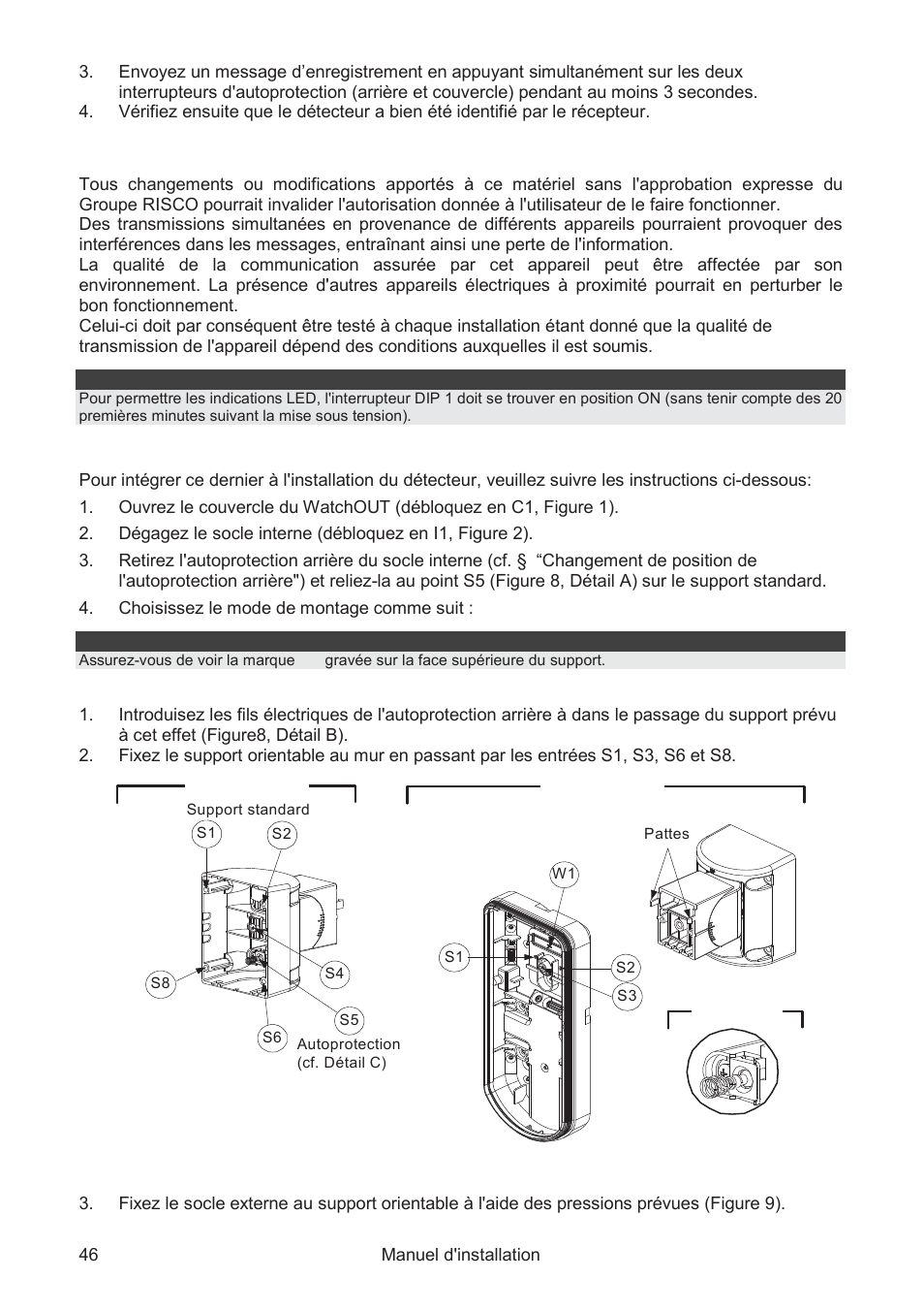 Attention | RISCO Group WatchOUT PIR Outdoor WL X312 User Manual | Page 46 / 76