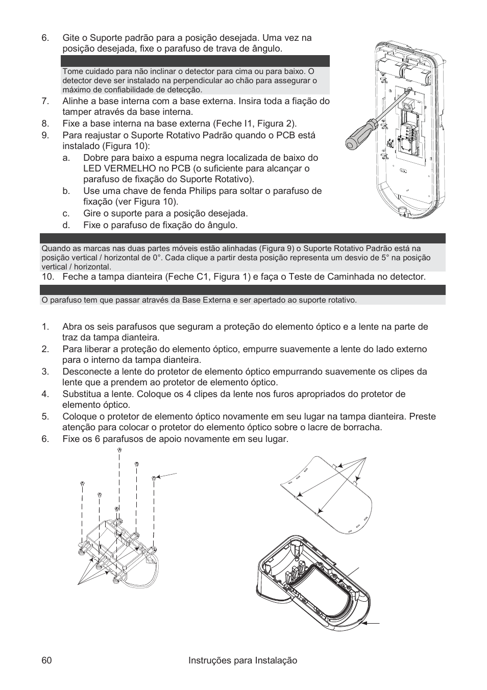 Trocando as lentes | RISCO Group WatchOUT PIR Outdoor WL X312 User Manual | Page 60 / 76