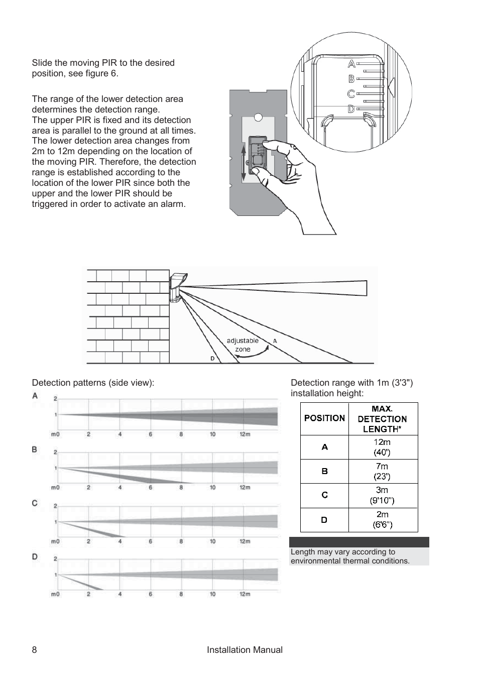 Detection range adjustment | RISCO Group WatchOUT PIR Outdoor WL X312 User Manual | Page 8 / 76