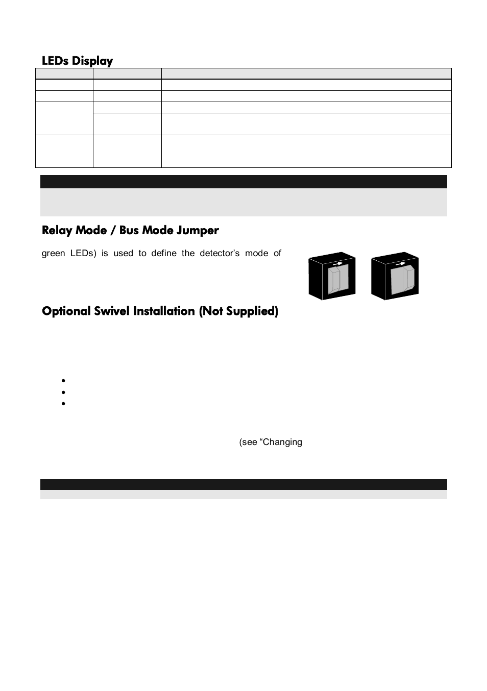 Leds display, Relay mode / bus mode jumper, Optional swivel installation (not supplied) | Wall mounting | RISCO Group Wireless WatchOUT PIR 312PR User Manual | Page 10 / 88