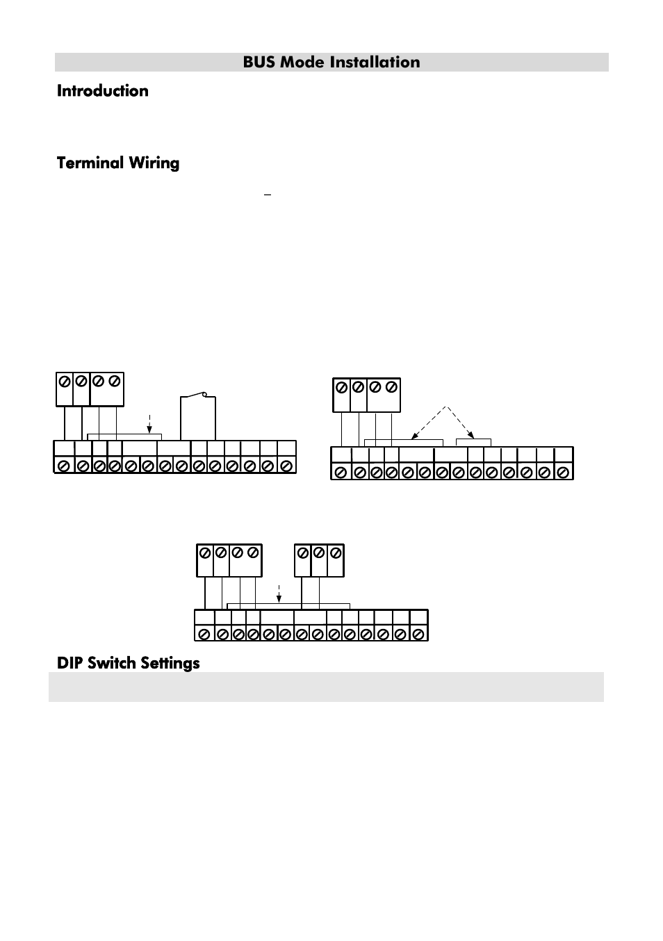 Bus mode installation, Introduction, Terminal wiring | Cover and back tamper, Cover tamper only, Cover tamper to zone input, Dip switch settings, Bus mode installation introduction, 14 watchout pir installation manual, Dip switch number description 1 - 5 | RISCO Group Wireless WatchOUT PIR 312PR User Manual | Page 14 / 88