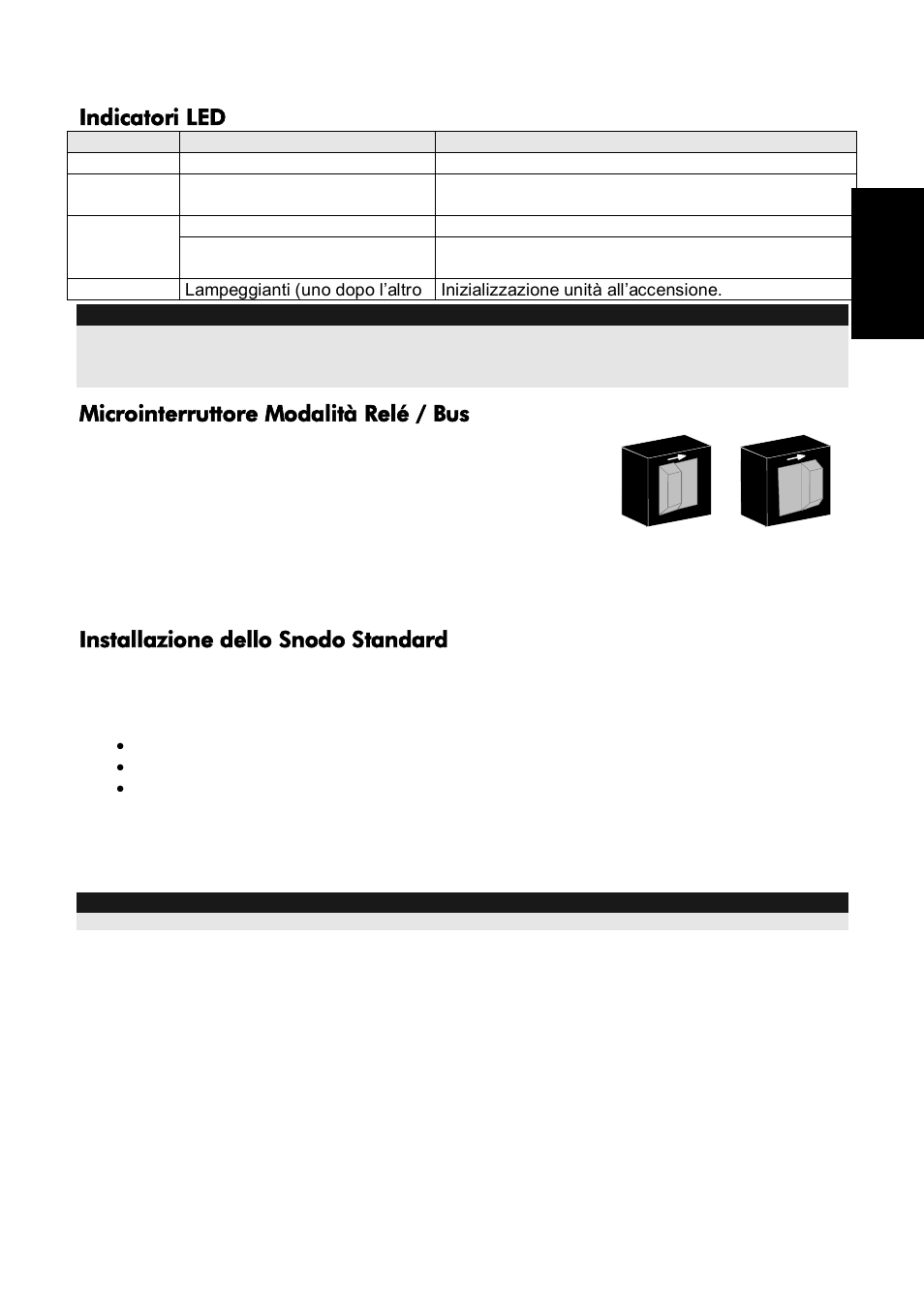 Indicatori led, Microinterruttore modalità relé / bus, Installazione dello snodo standard | Installazione a parete | RISCO Group Wireless WatchOUT PIR 312PR User Manual | Page 25 / 88