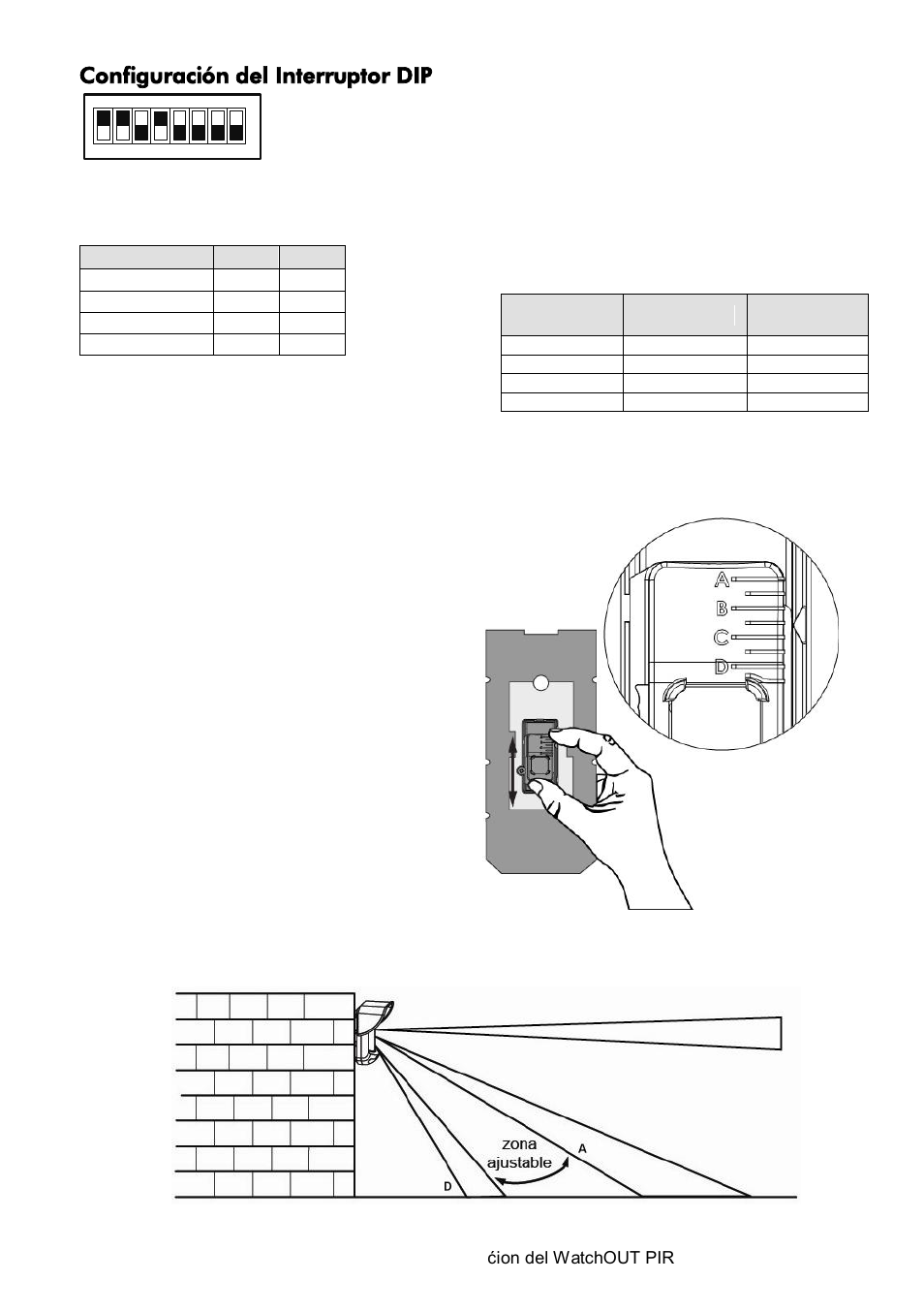 Configuración del interruptor dip, Ajuste del alcance de detección | RISCO Group Wireless WatchOUT PIR 312PR User Manual | Page 40 / 88